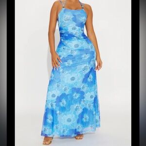 Fashion Nova Blue Floral Maxi Dress